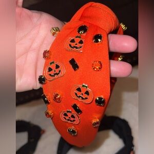 Halloween Rhinestone Top Knot Headband -Bling Pumpkin Edition 🎃